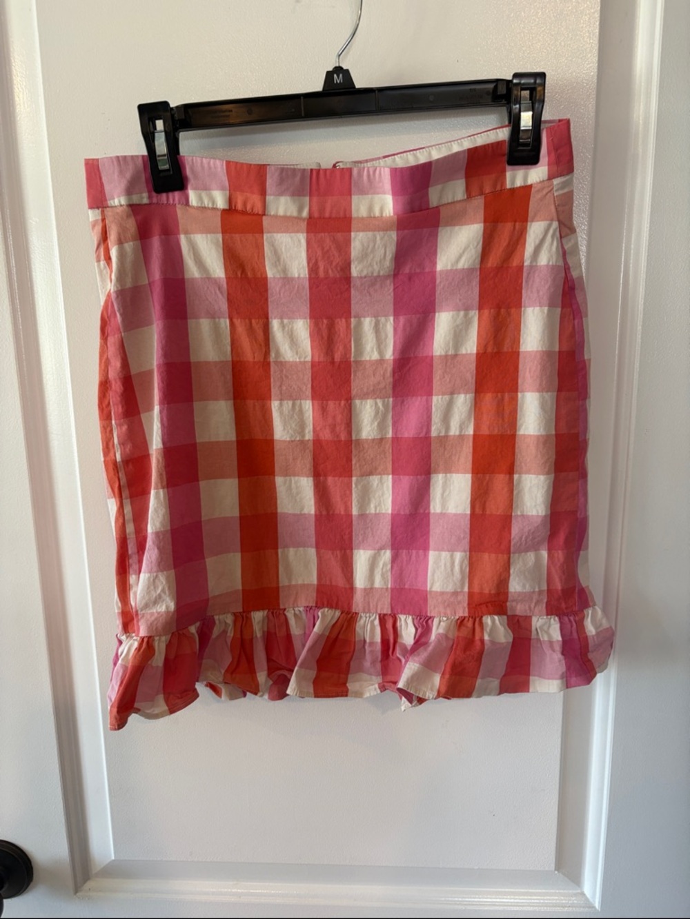 J. Crew Pink and Orange Plaid Poplin Mini Skirt with Ruffle Hem